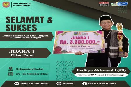 Prestasi gemilang siswa SMPN 3 Purbalingga juara 1 pidato tingkat prov