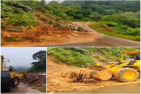 Longsor Tutup Ruas Jalan CipanasCipara